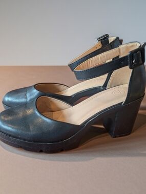 Black Ankle-Strap Block Heel Pumps - Unbranded